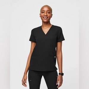 Figs Casma Scrub Top 3 Pocket Black V-neck Size Small